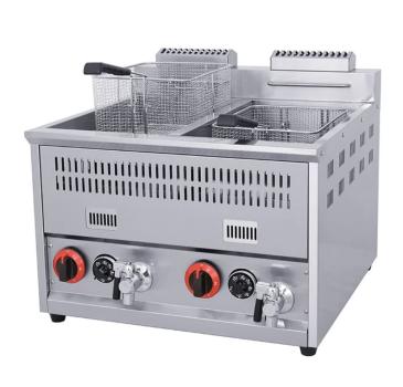 Propangas-Doppel-Fritteuse LPG (  2 X 14 LITER  ) Ideal um große Mengen in kurzer Zeit zu frittieren. Lieferung inclusive Druckminderer und Gasschlauch